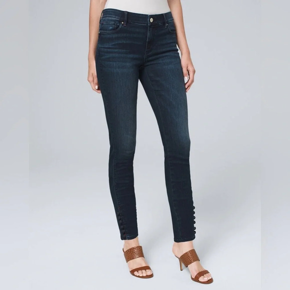 White House black market Classic-Rise Button-Detail Skinny Ankle Jeans SZ 12 - Picture 1 of 10